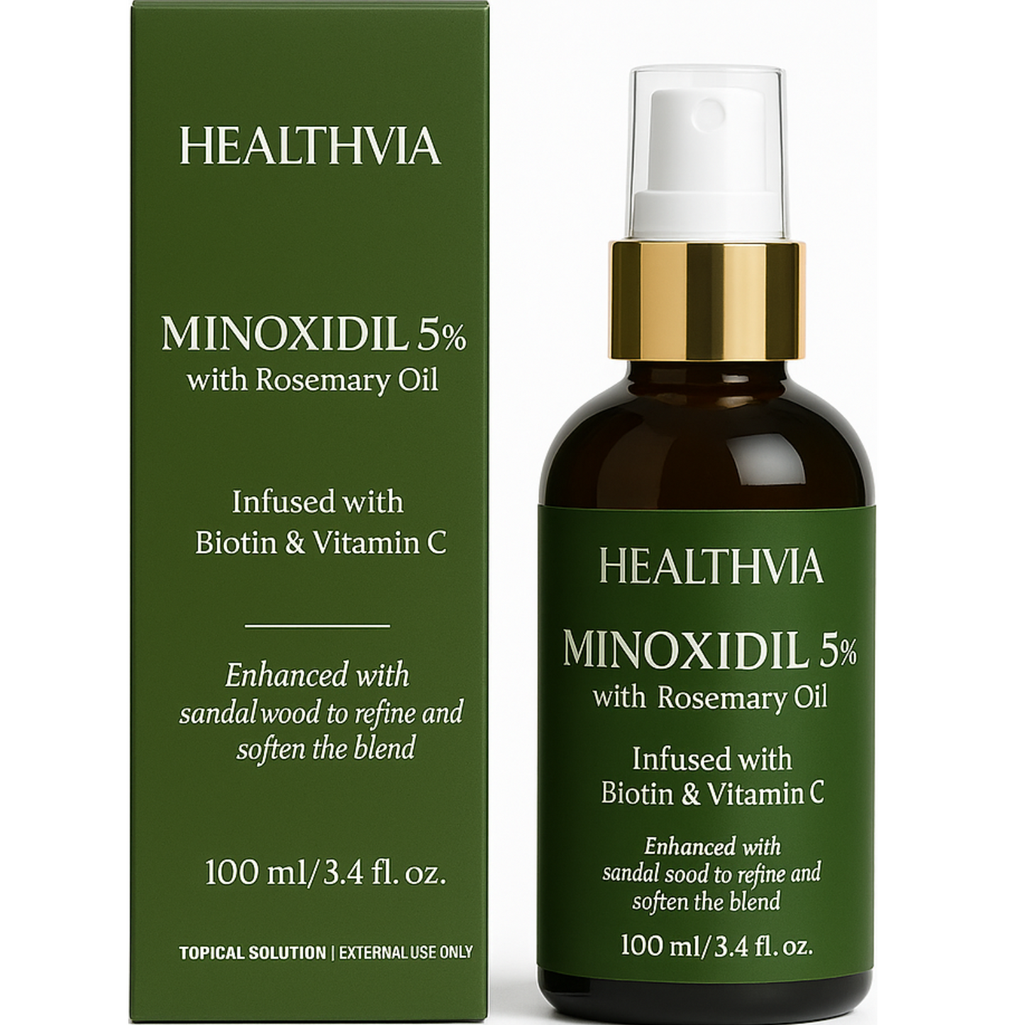 Minoxidil 5% Hair & Beard Growth Spray for Men & Women with Rosemary Oil, Biotin & Vitamin C – Fresh Sandalwood Scent, 100ml