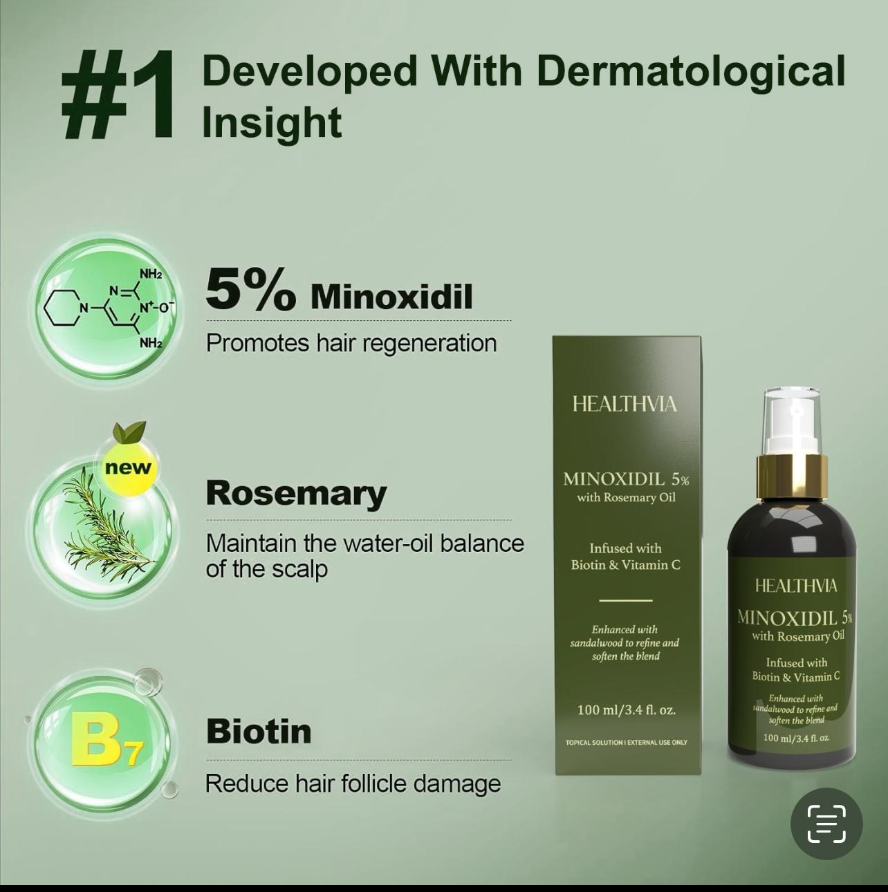 Minoxidil 5% Hair & Beard Growth Spray for Men & Women with Rosemary Oil, Biotin & Vitamin C – Fresh Sandalwood Scent, 100ml